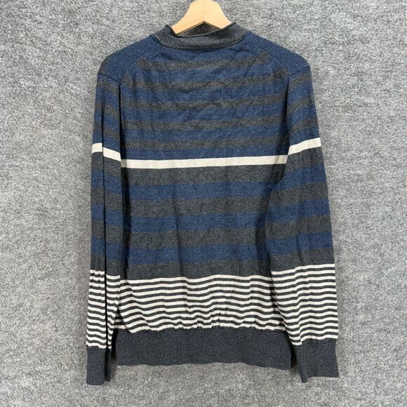 Nautica Sweater Pullover Men M Medium Gray Striped Button Knit Long Sleeve - Picture 2 of 7